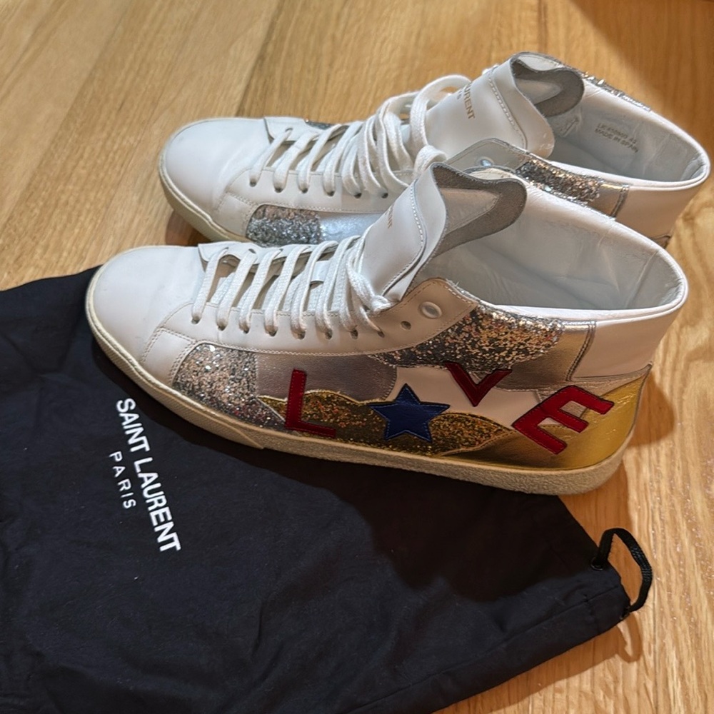 Saint Laurent White Sneakers with Multicolor Accents